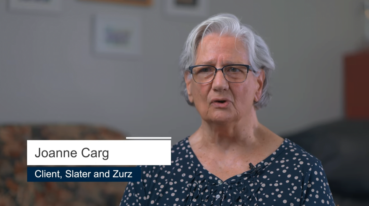 Slater & Zurz Client Joanne Carg hired a injury lawyer at slater & Zurz this is here testimonial.