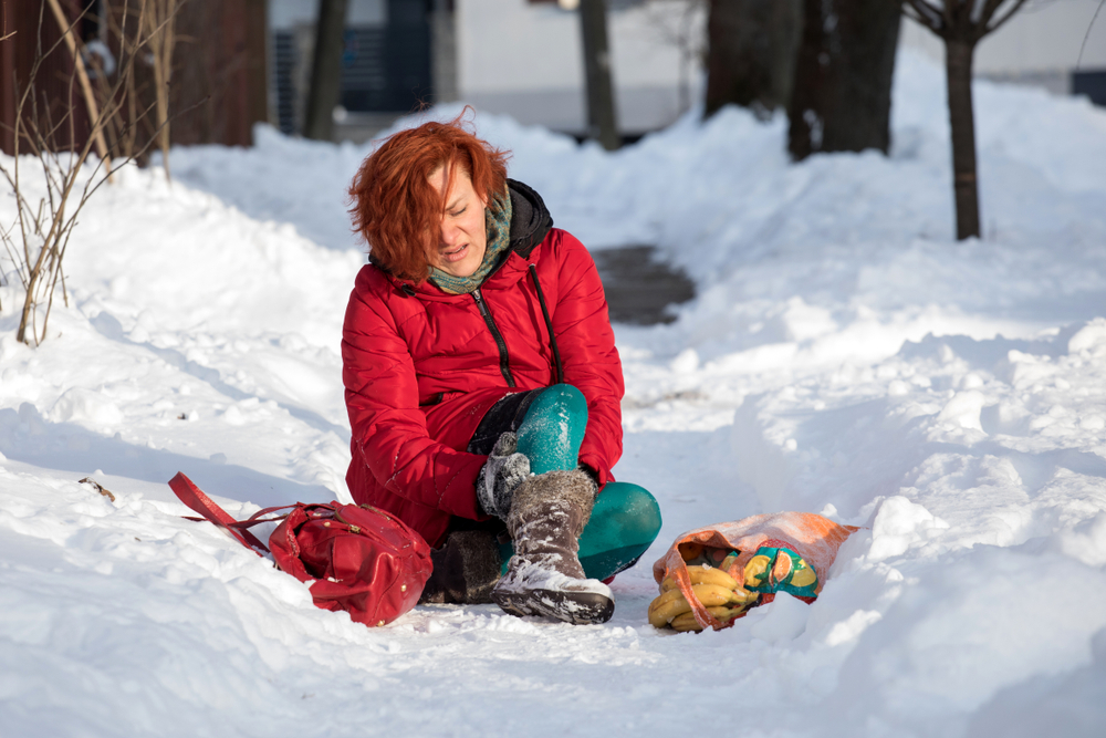 Woman,Slipping,On,Sidewalk,,Winter,Accident