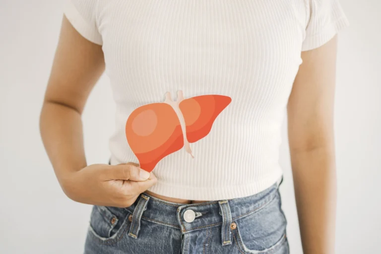 A young woman presents a liver wrapped with a band, highlighting its significance in a medical or anatomical discussion regarding fatty liver disease.